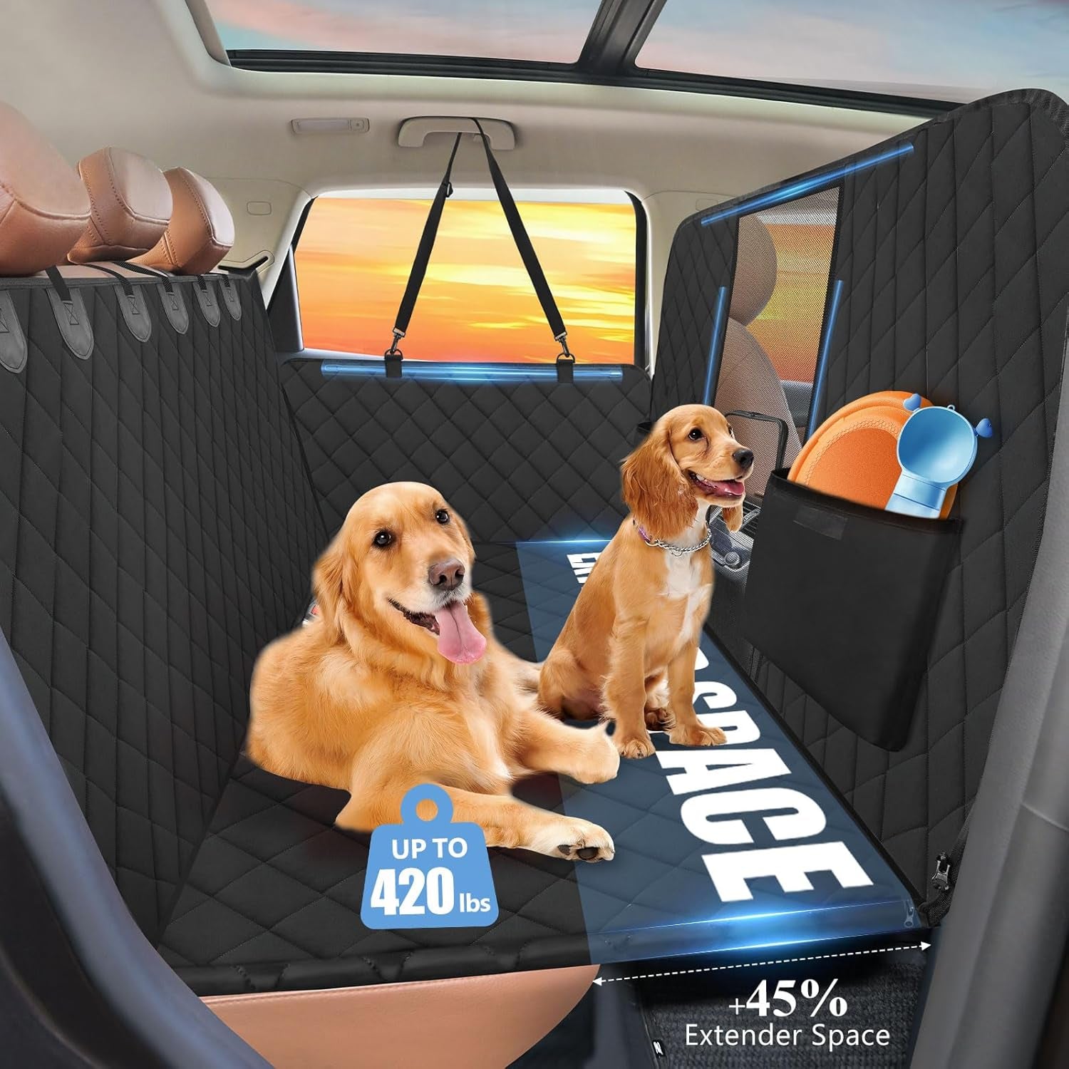 High Barrier Back Seat Extender for Dogs, Hard Bottom Dog Car Seat Cover for Back Seat Holds 420Lbs, Backseat Protector Pet Bed, Waterproof Dog Hammock for Car SUV and Trucks